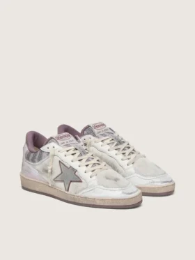 Ball Star LAB para hombre en nylon blanco y piel de potro con estrella plateada e inserciones lilas