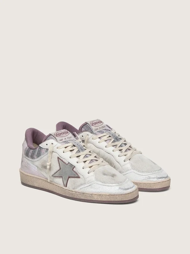 Ball Star LAB para hombre en nylon blanco y piel de potro con estrella plateada e inserciones lilas