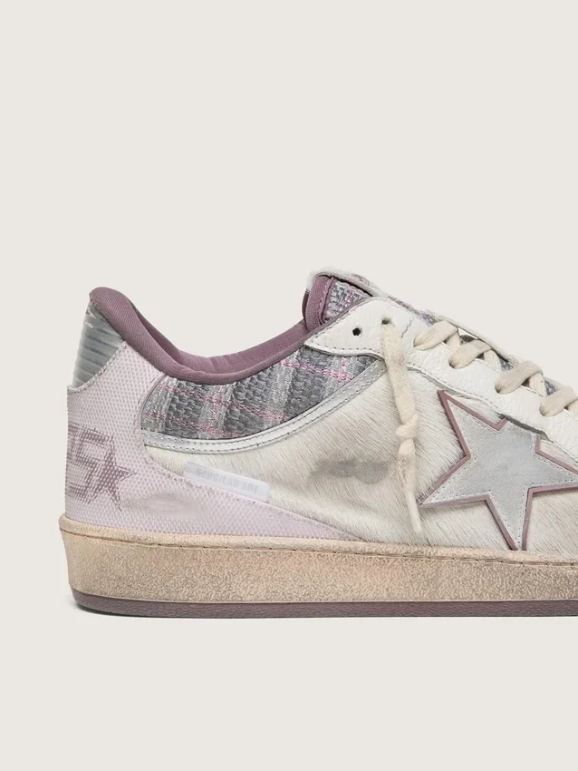 Ball Star LAB para hombre en nylon blanco y piel de potro con estrella plateada e inserciones lilas
