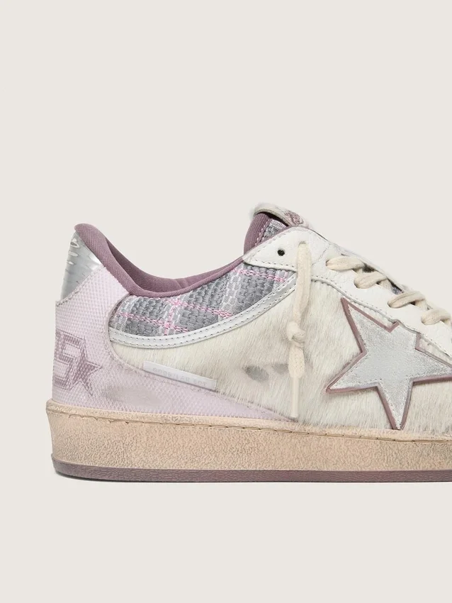 Ball Star LAB para mujer en nylon blanco y piel de potro con estrella plateada e inserciones lilas