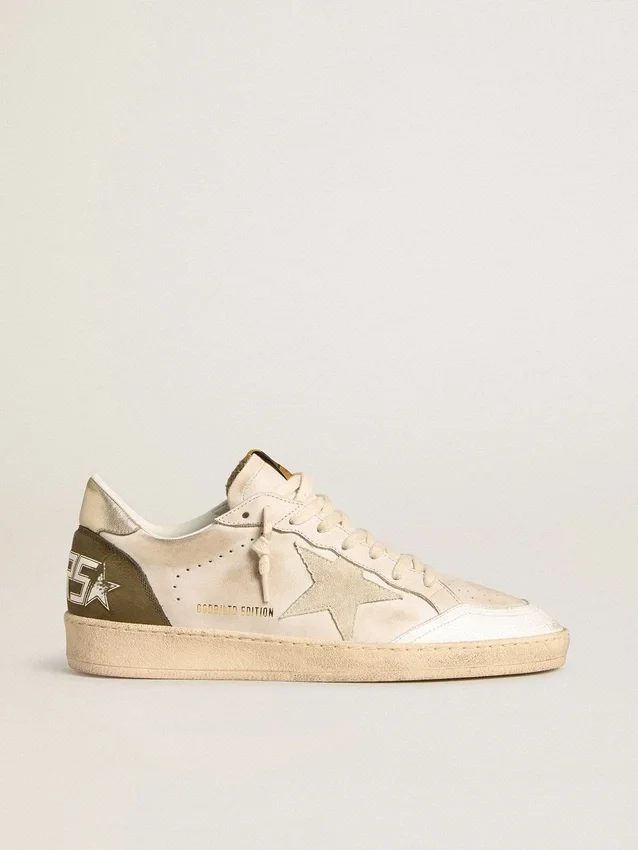 Ball Star LTD para hombre con estrella de gamuza beige y lengüeta del talón de cuero laminado platino