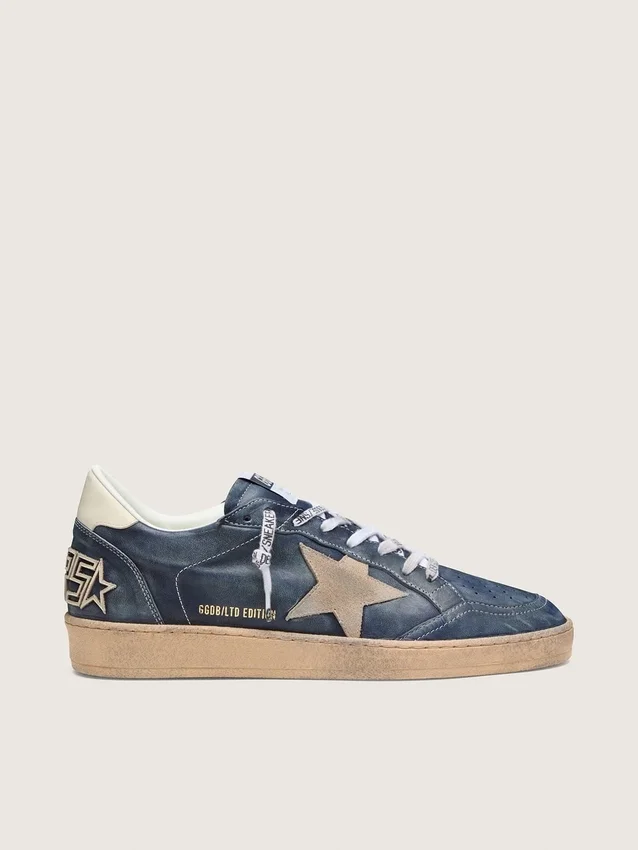 Ball Star LTD para hombre en cuero azul oscuro con estrella de gamuza beige