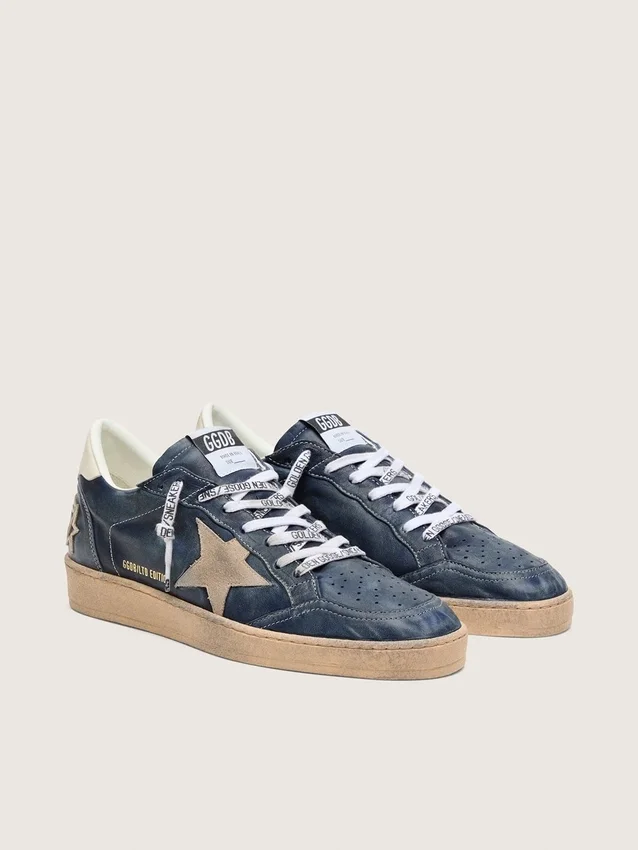 Ball Star LTD para hombre en cuero azul oscuro con estrella de gamuza beige