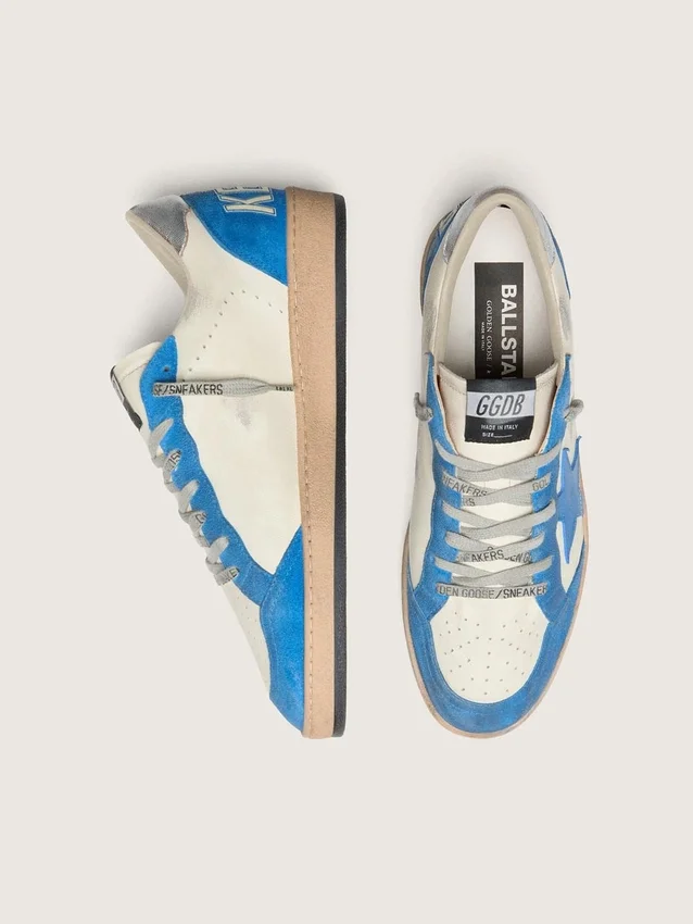 Ball Star LTD para hombre en cuero blanco con estrella de cuero azul claro