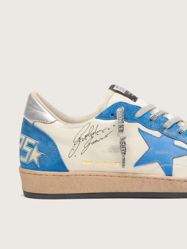 Ball Star LTD para hombre en cuero blanco con estrella de cuero azul claro