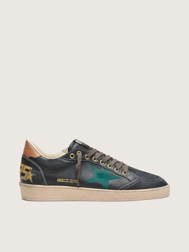 Ball Star LTD para hombre en cuero negro con estrella bordada en verde