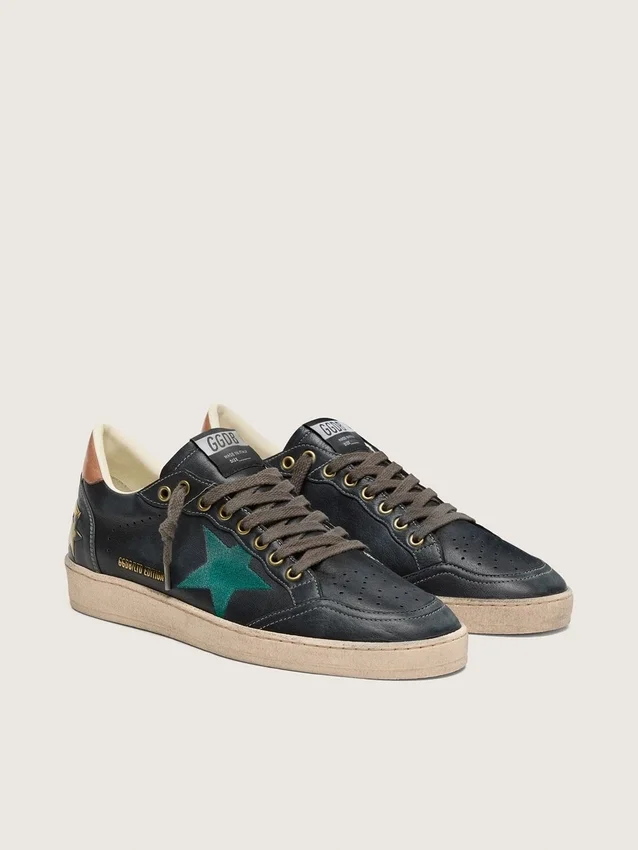 Ball Star LTD para hombre en cuero negro con estrella bordada en verde