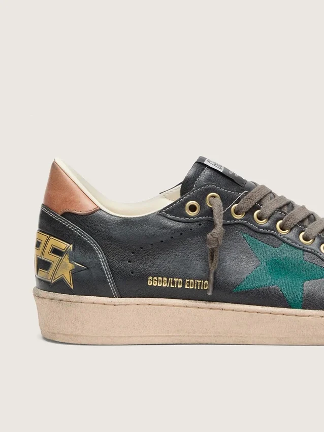Ball Star LTD para hombre en cuero negro con estrella bordada en verde