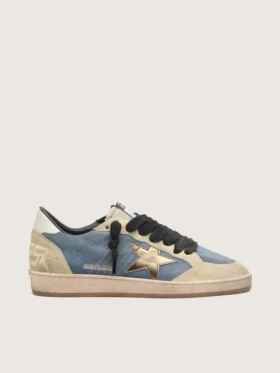 Ball Star LTD para hombre en gamuza azul denim con estrella de cuero dorado metalizado
