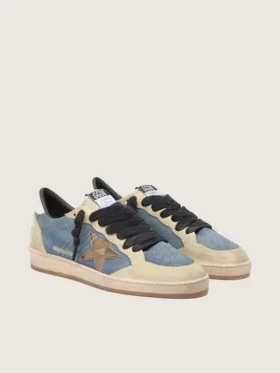 Ball Star LTD para hombre en gamuza azul denim con estrella de cuero dorado metalizado