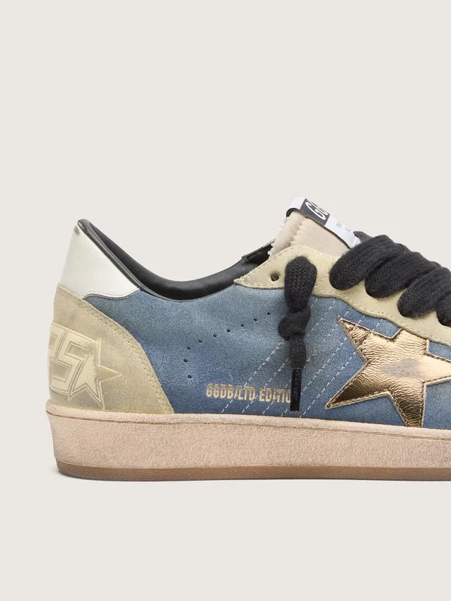 Ball Star LTD para hombre en gamuza azul denim con estrella de cuero dorado metalizado