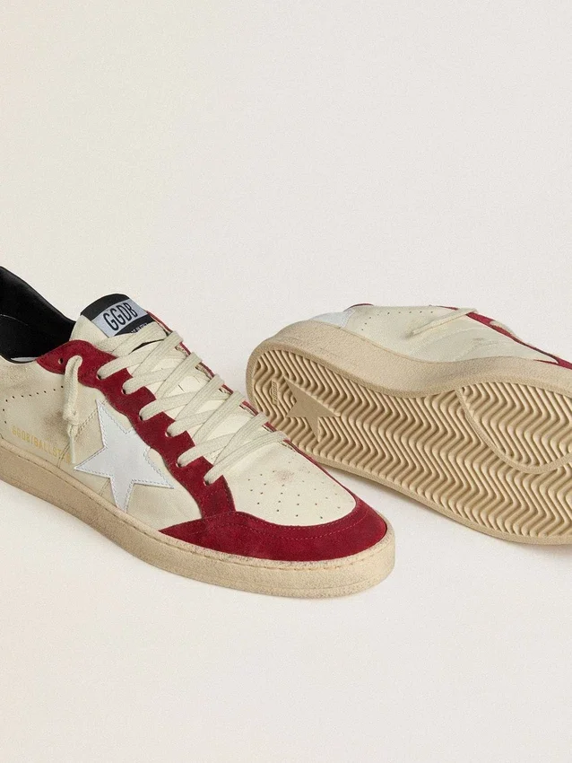 Ball Star LTD para hombre en napa color crema con estrella de cuero blanco e inserciones de gamuza roja