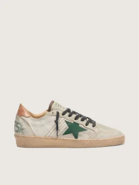 Ball Star LTD para hombre en piel de potro blanca y gamuza gris con estrella verde