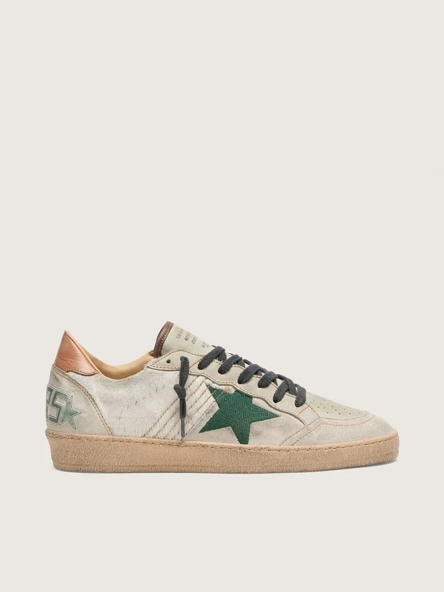 Ball Star LTD para hombre en piel de potro blanca y gamuza gris con estrella verde