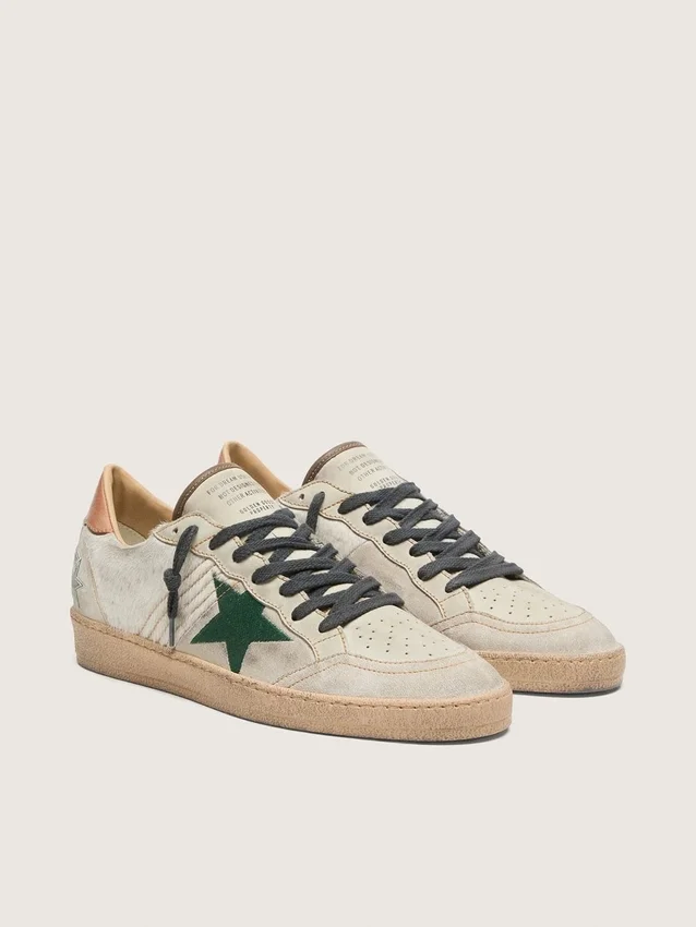 Ball Star LTD para hombre en piel de potro blanca y gamuza gris con estrella verde