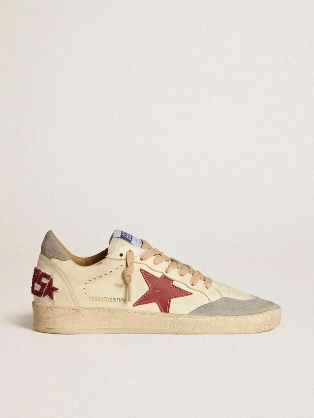 Ball Star LTD para hombre en piel napa con estrella de piel roja y lengüeta del talón de gamuza gris