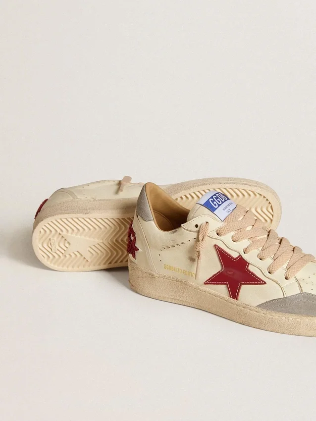Ball Star LTD para hombre en piel napa con estrella de piel roja y lengüeta del talón de gamuza gris