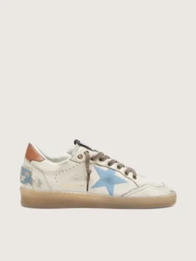 Ball Star LTD para mujer en cuero blanco con estrella bordada en azul claro