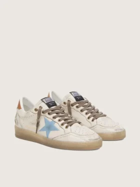 Ball Star LTD para mujer en cuero blanco con estrella bordada en azul claro