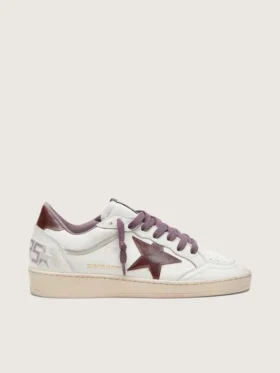 Ball Star LTD para mujer en cuero blanco con estrella de cuero burdeos