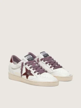 Ball Star LTD para mujer en cuero blanco con estrella de cuero burdeos