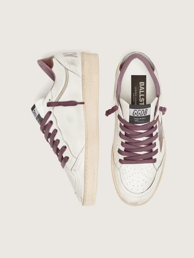 Ball Star LTD para mujer en cuero blanco con estrella de cuero burdeos