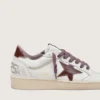 Ball Star LTD para mujer en cuero blanco con estrella de cuero burdeos