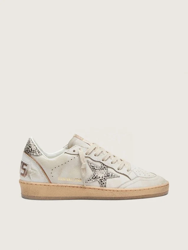 Ball Star LTD para mujer en cuero blanco con estrella de piel de potro con estampado animal