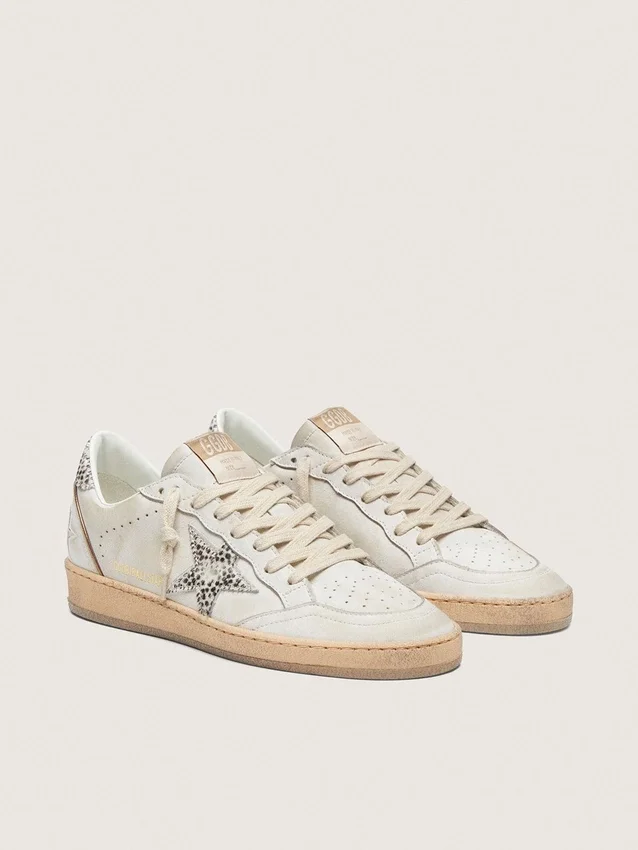 Ball Star LTD para mujer en cuero blanco con estrella de piel de potro con estampado animal