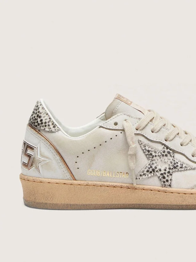 Ball Star LTD para mujer en cuero blanco con estrella de piel de potro con estampado animal