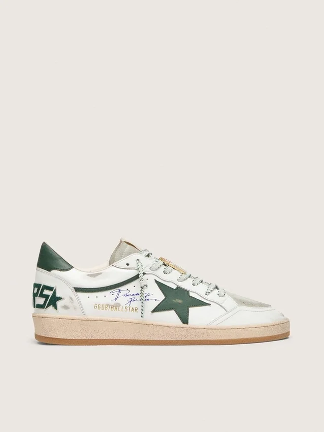 Ball Star LTD para hombre en cuero blanco con estrella verde y Pieles