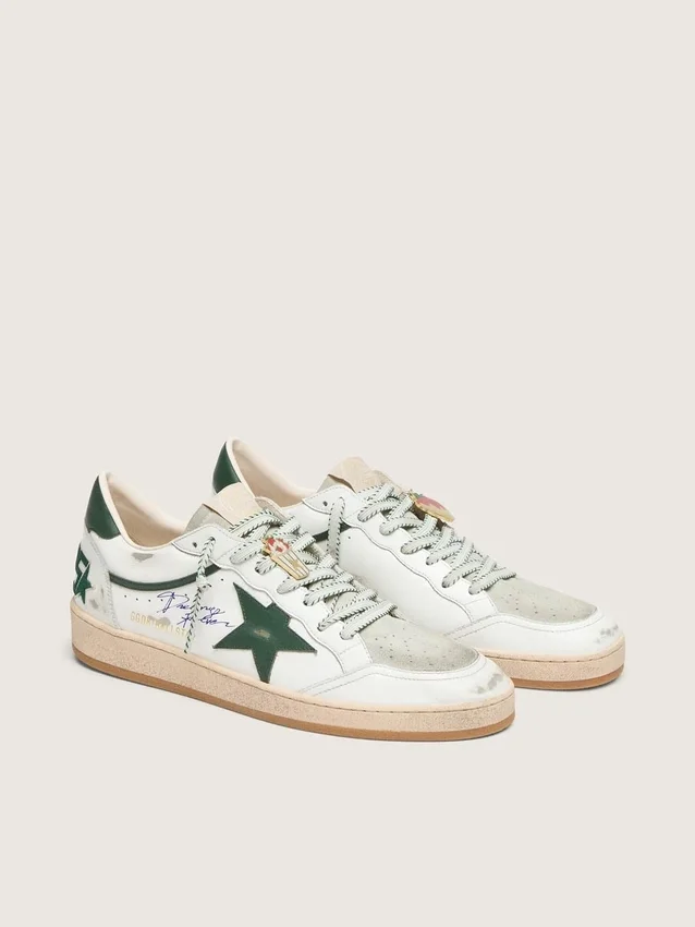 Ball Star LTD para hombre en cuero blanco con estrella verde y Pieles