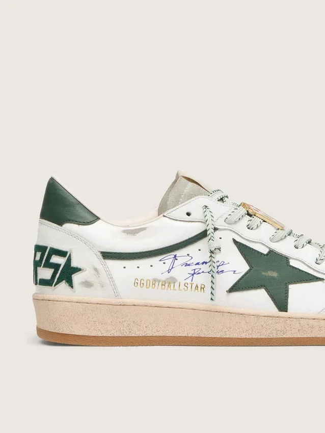 Ball Star LTD para hombre en cuero blanco con estrella verde y Pieles