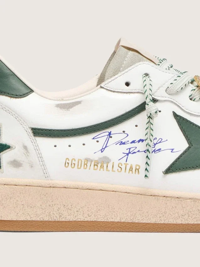 Ball Star LTD para hombre en cuero blanco con estrella verde y Pieles
