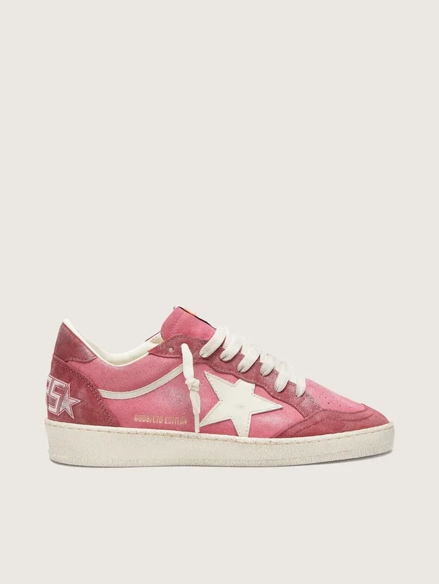 Ball Star LTD para mujer en gamuza rosa con estrella de cuero color crema e inserciones de gamuza roja