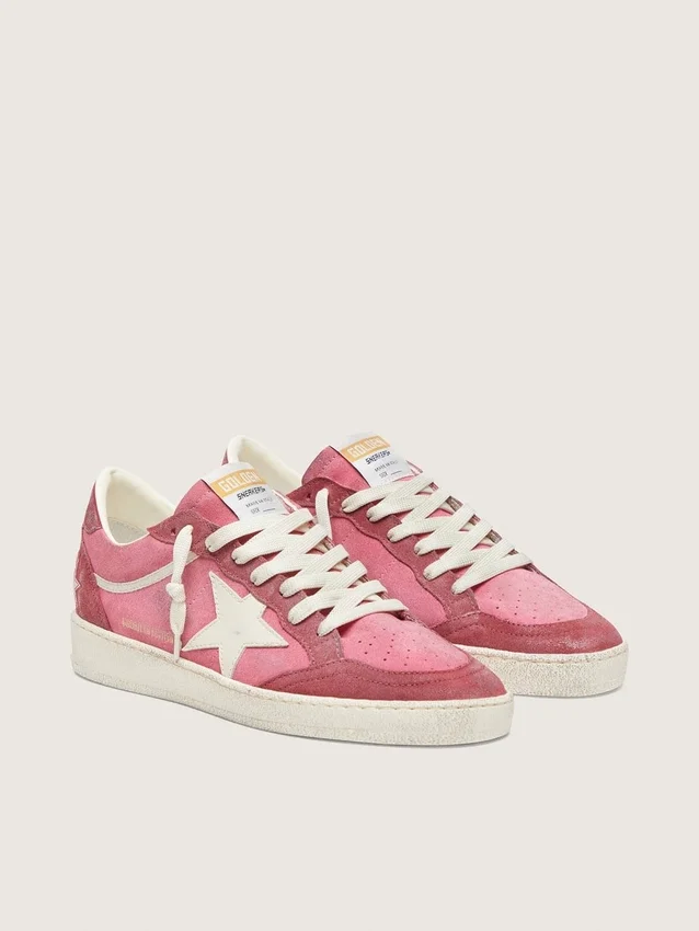 Ball Star LTD para mujer en gamuza rosa con estrella de cuero color crema e inserciones de gamuza roja