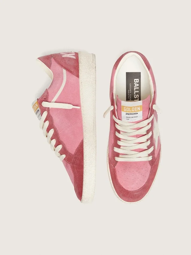 Ball Star LTD para mujer en gamuza rosa con estrella de cuero color crema e inserciones de gamuza roja