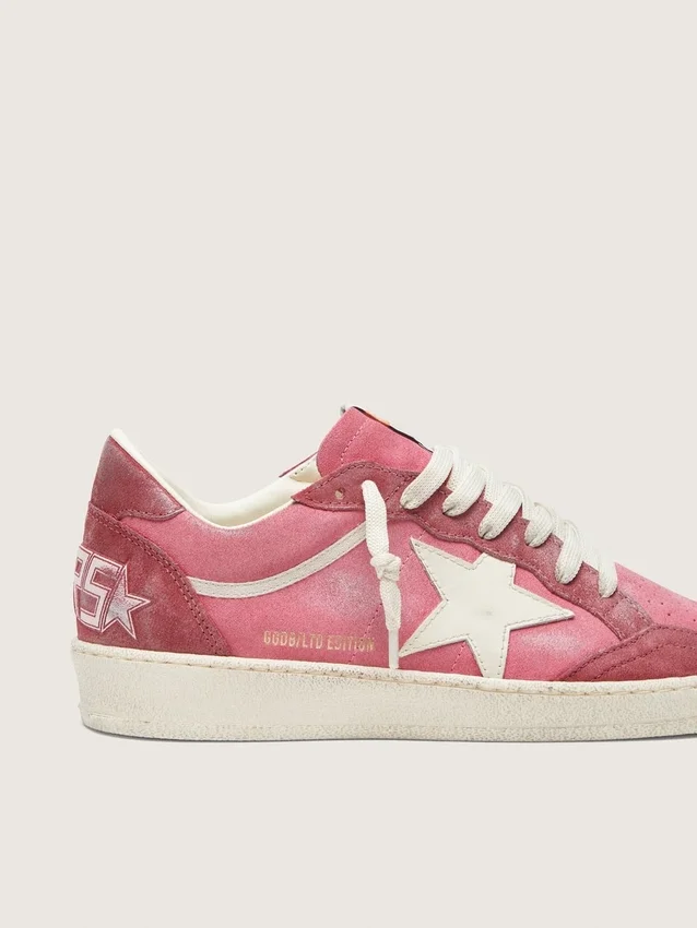 Ball Star LTD para mujer en gamuza rosa con estrella de cuero color crema e inserciones de gamuza roja