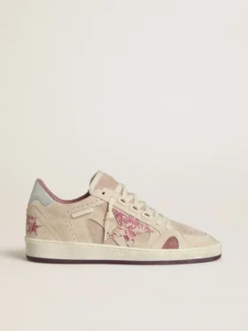 Ball Star LTD para mujer en gamuza rosa y beige con lengüeta del talón de cuero gris perla
