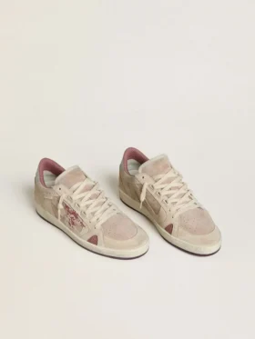 Ball Star LTD para mujer en gamuza rosa y beige con lengüeta del talón de cuero gris perla