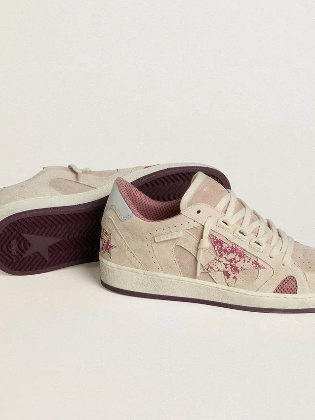 Ball Star LTD para mujer en gamuza rosa y beige con lengüeta del talón de cuero gris perla