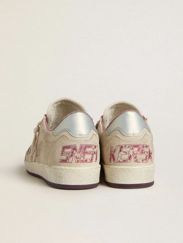 Ball Star LTD para mujer en gamuza rosa y beige con lengüeta del talón de cuero gris perla