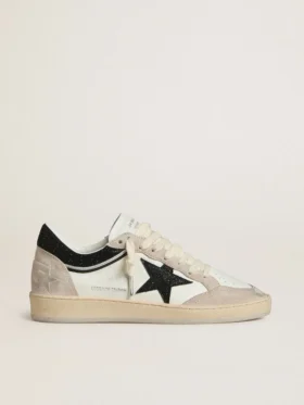 Ball Star LTD para mujer en napa con estrella de cristal negro e inserciones de gamuza beige