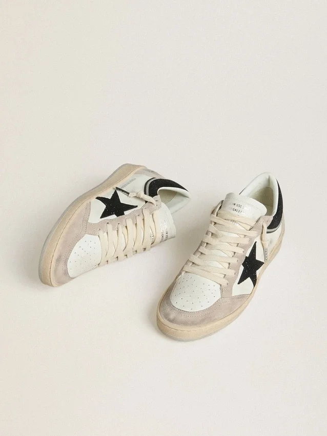 Ball Star LTD para mujer en napa con estrella de cristal negro e inserciones de gamuza beige