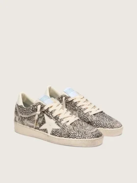 Ball Star LTD para mujer en piel de potro con estampado de leopardo y estrella de cuero color crema