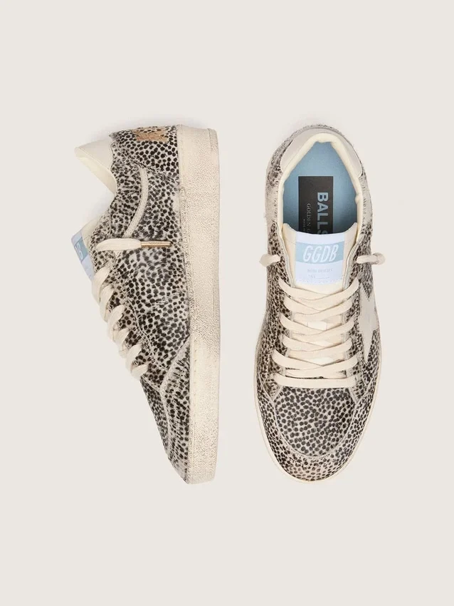 Ball Star LTD para mujer en piel de potro con estampado de leopardo y estrella de cuero color crema