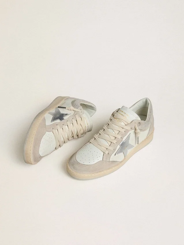Ball Star LTD para mujer en piel napa y gamuza con estrella de piel plateada y cristales Swarovski
