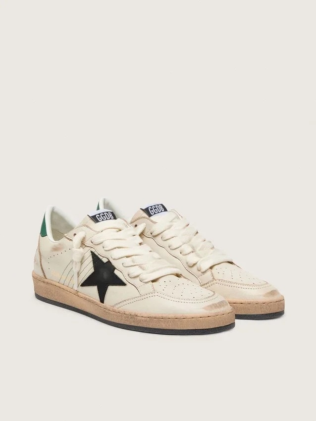 Ball Star para hombre con estrella de cuero negro y lengüeta de talón de cuero verde