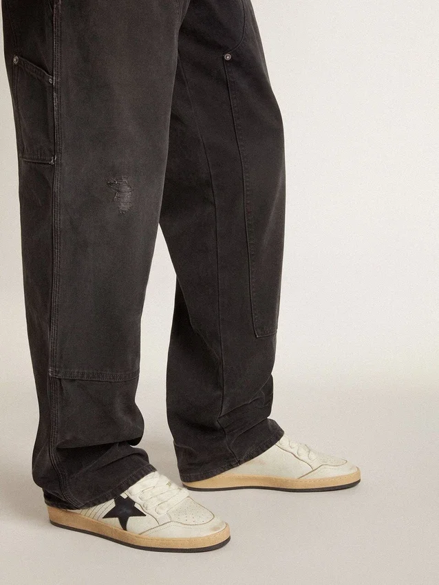 Ball Star para hombre con estrella de cuero negro y lengüeta de talón de cuero verde