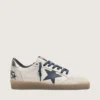 Ball Star para hombre en cuero blanco con estrella de cuero azul oscuro y lengüeta del talón de cuero laminado plateado